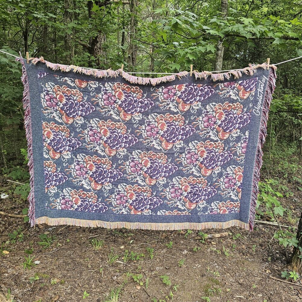 Vintage 1994 Glenda Turley Woven Tapestry Throw Blanket – Grapevine Botanical